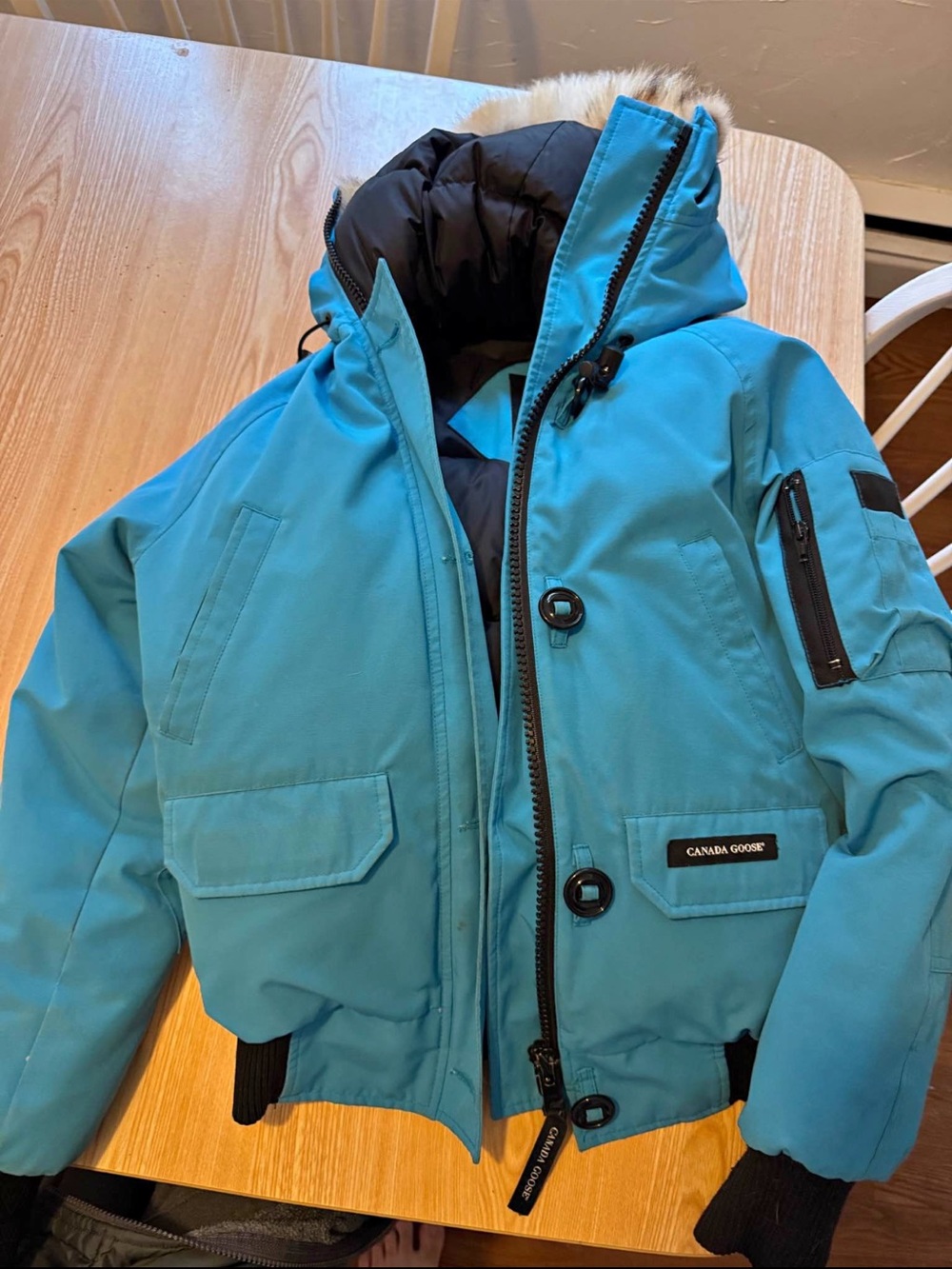 Canada Goose Kids Teal Puffer Jacket with Faux-Fur Trim